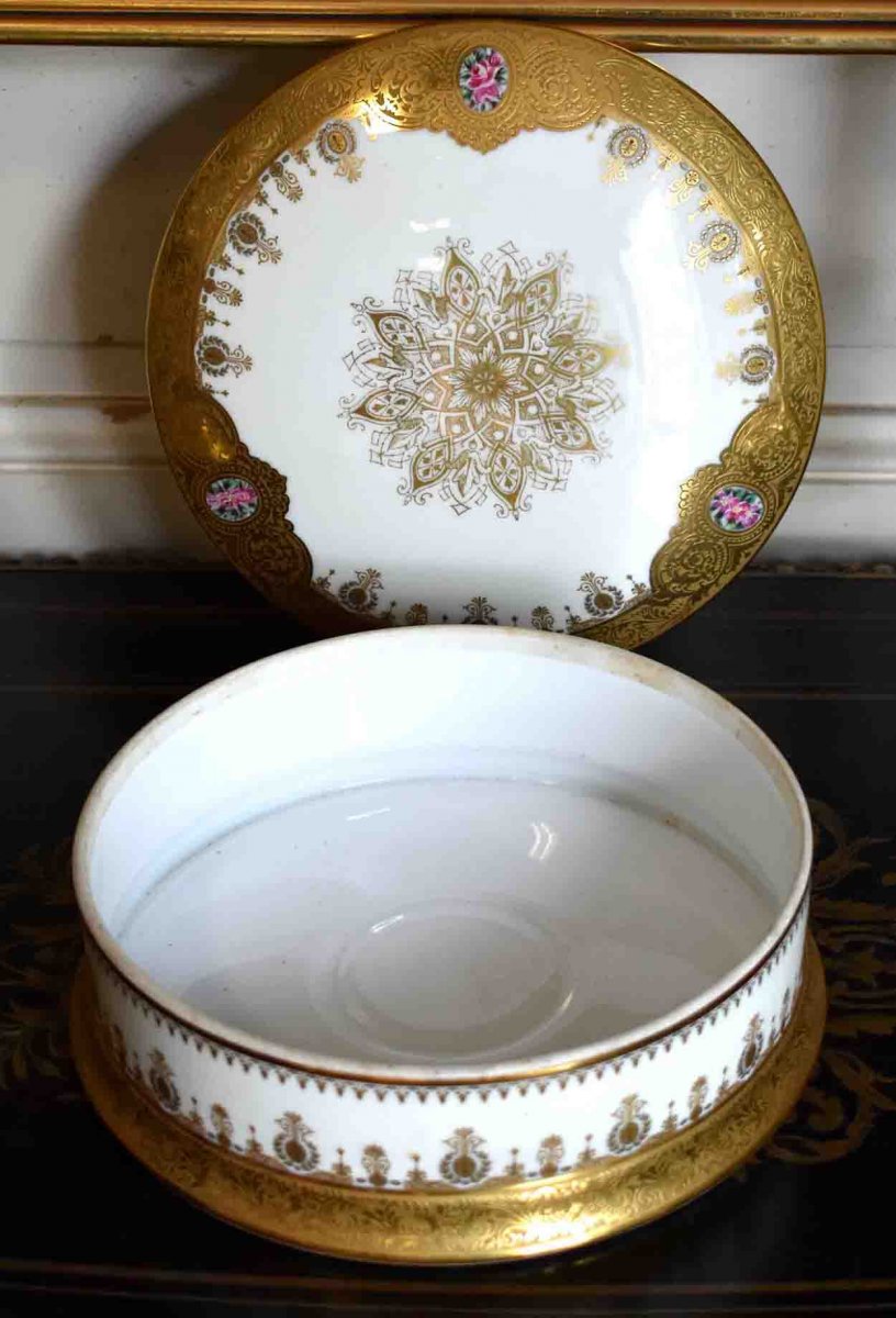 Grand Coffret En Porcelaine De Limoges peint Main, Bonbonnière  Double Incrustation Or, Poli à l'Agate.-photo-6