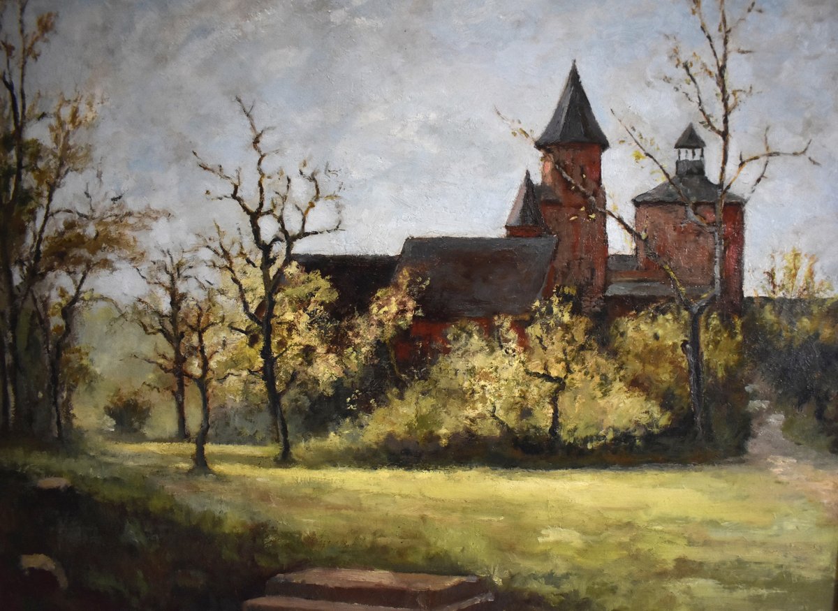 Louis Peyrat ( 1911-1999 ) . Huile Sur Toile De Collonges La Rouge En Corrèze 19 . église Saint Pierre.-photo-3
