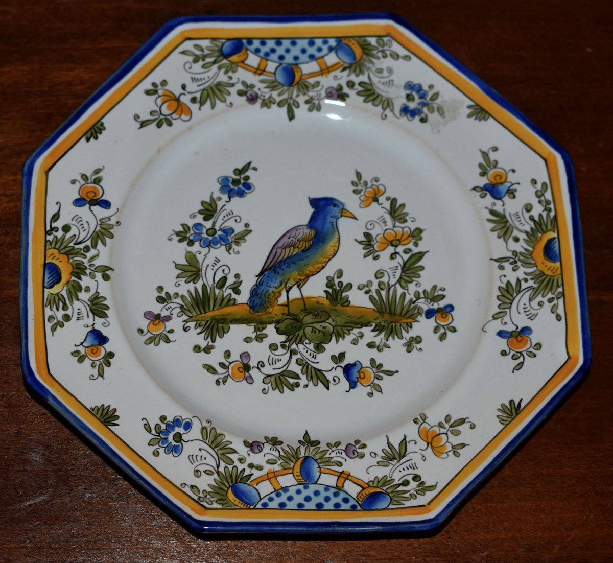 Alfred Renoleau  (1854-1930) Fa&iuml;ence  Angoul&ecirc;me. Suite De Huit Assiettes &agrave; Dessert D&eacute;cor Grands Oiseaux, Echassiers.-photo-3