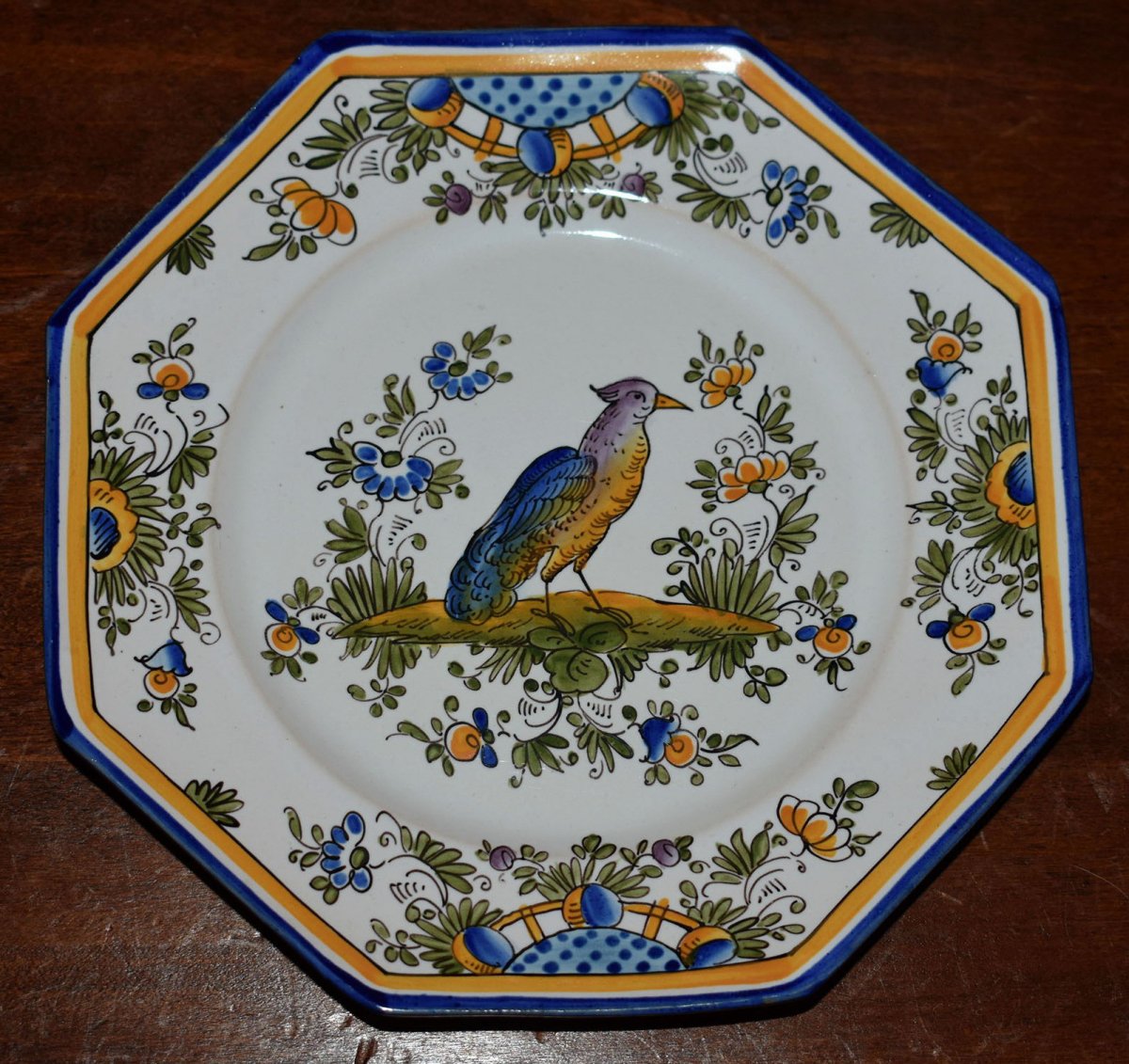 Alfred Renoleau  (1854-1930) Fa&iuml;ence  Angoul&ecirc;me. Suite De Huit Assiettes &agrave; Dessert D&eacute;cor Grands Oiseaux, Echassiers.-photo-2