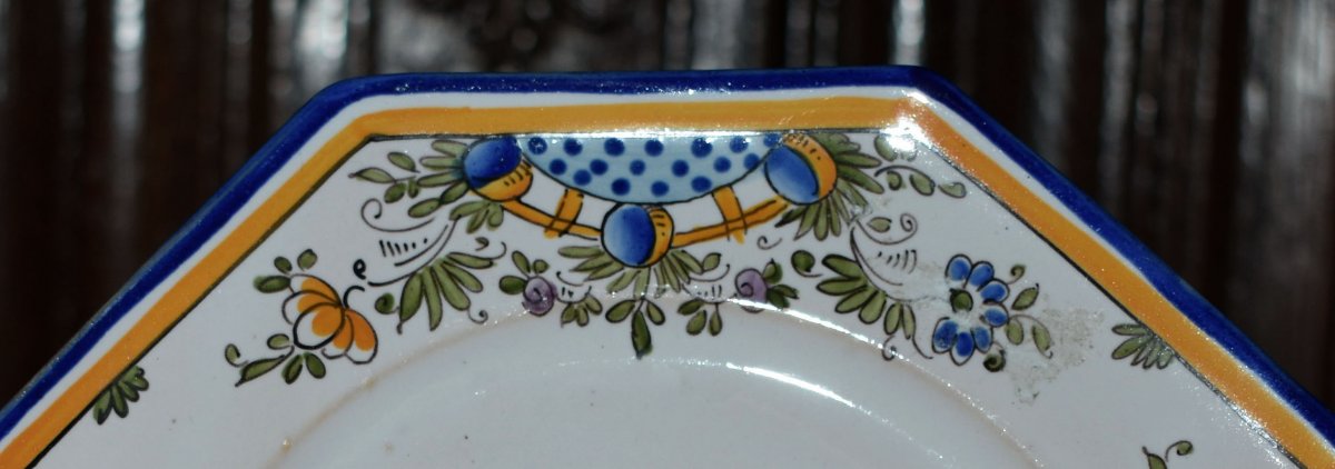 Alfred Renoleau  (1854-1930) Fa&iuml;ence  Angoul&ecirc;me. Suite De Huit Assiettes &agrave; Dessert D&eacute;cor Grands Oiseaux, Echassiers.-photo-7