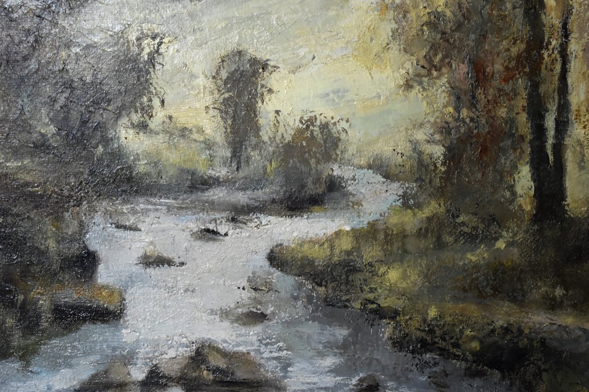 Table Landscape Creuse Valley, Oil On Canvas River.-photo-2