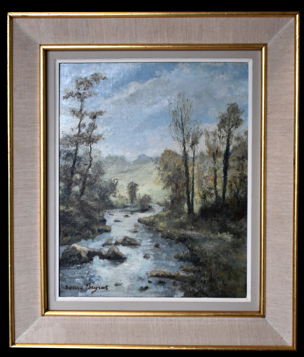 Table Landscape Creuse Valley, Oil On Canvas River.-photo-6