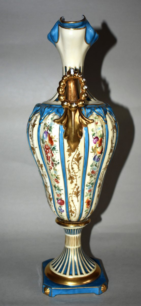 Vase Balustre Sur Pied - Douche Dans Le Goût De Sèvres, Peint Main.-photo-3