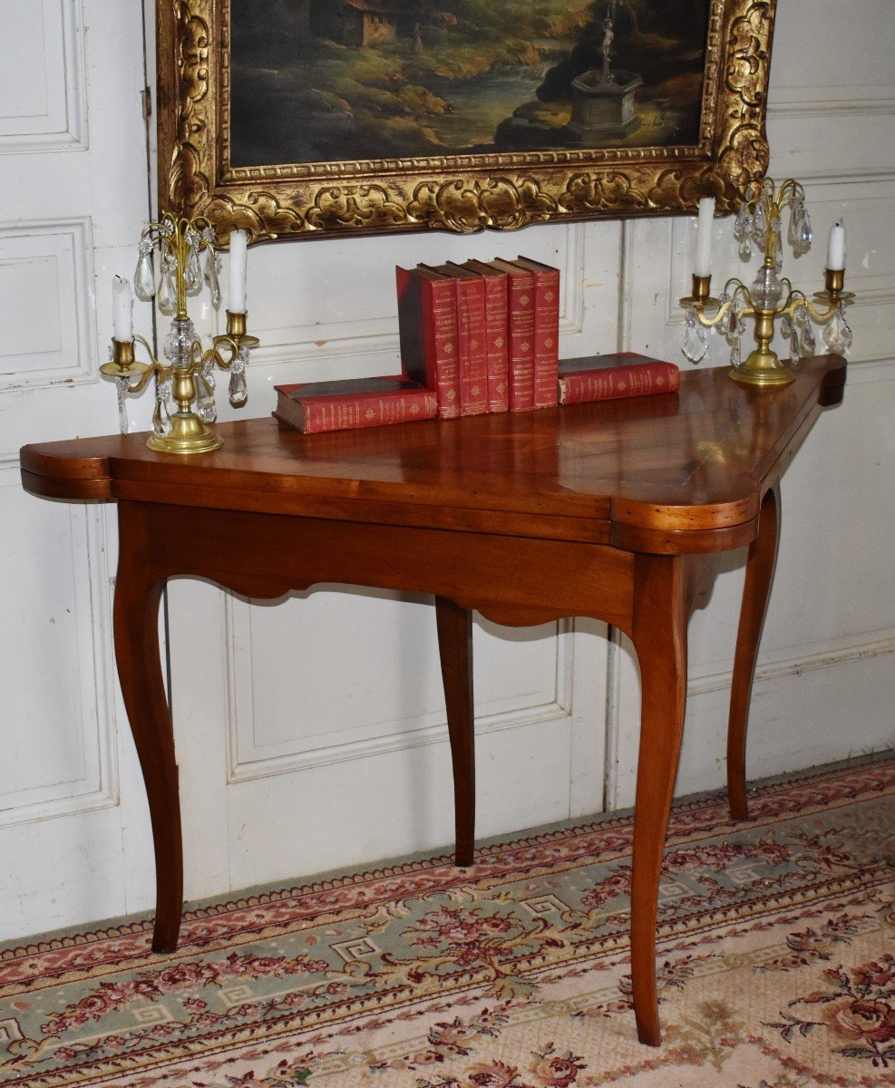 Table à Jeux Louis XV de tri ,  En Marqueterie, Plateau Triangulaire Formant Encoignure, XVIIIème pour Jeu De l'hombre, brelan , tri.-photo-2