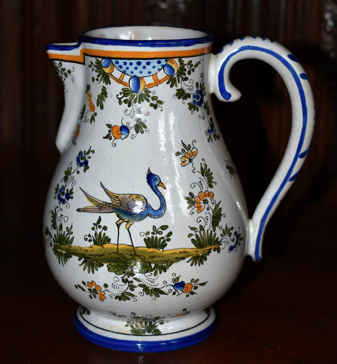 Alfred Renoleau Angoulème (1854-1930). Earthenware Pitcher Decor With Waders, Large Birds.-photo-2