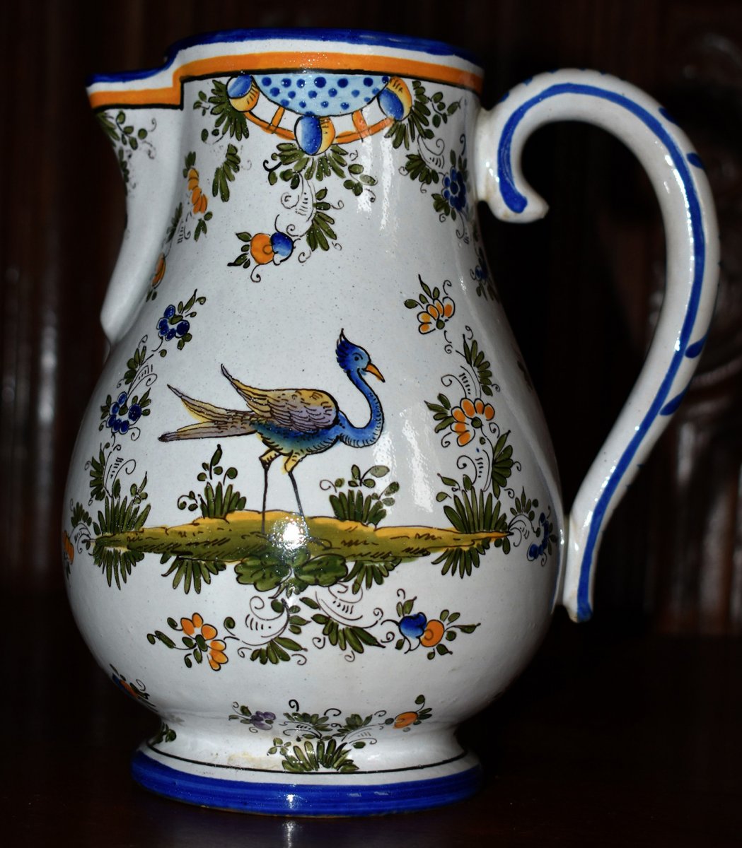 Alfred Renoleau Angoulème (1854-1930). Earthenware Pitcher Decor With Waders, Large Birds.-photo-3