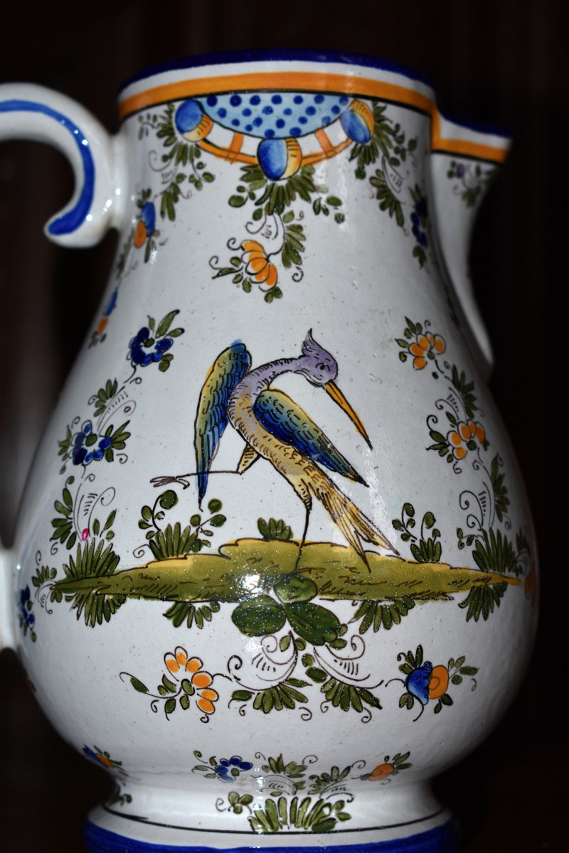 Alfred Renoleau Angoulème (1854-1930). Earthenware Pitcher Decor With Waders, Large Birds.-photo-1