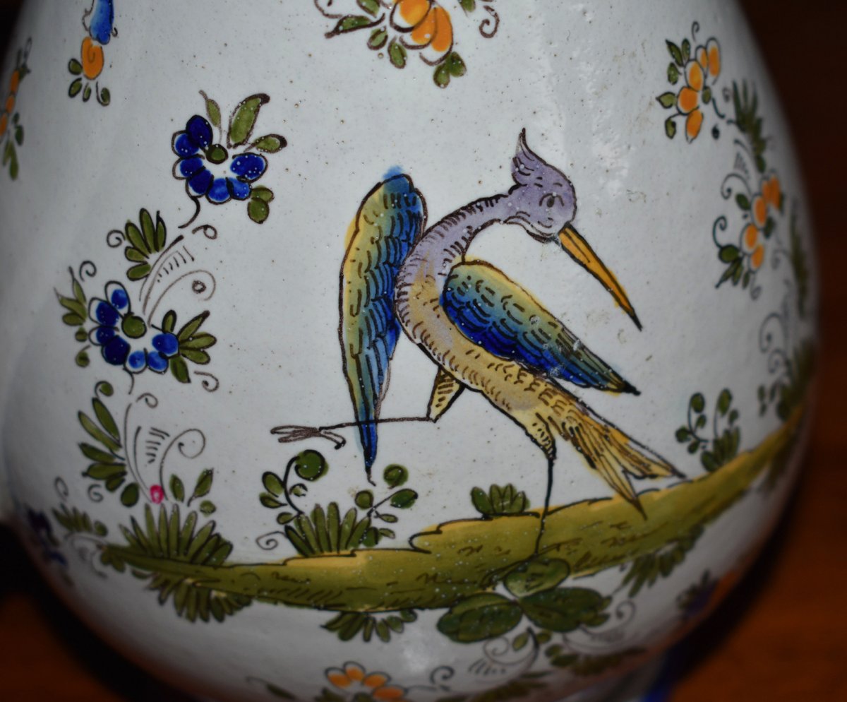Alfred Renoleau Angoulème (1854-1930). Earthenware Pitcher Decor With Waders, Large Birds.-photo-3