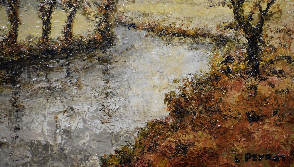 Louis  Peyrat (1911-1999) .  huile sur toile  encadrée intitulée : paysage corrézien 1969.-photo-2