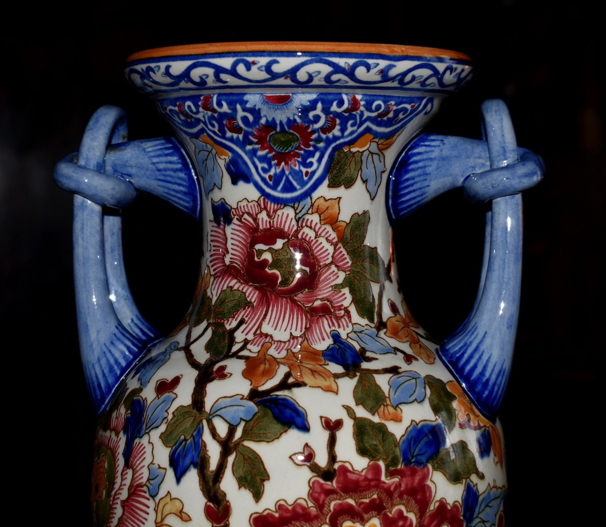 Large Gien Earthenware Vase, Floral Decor With Peonies Period 1938.-photo-3