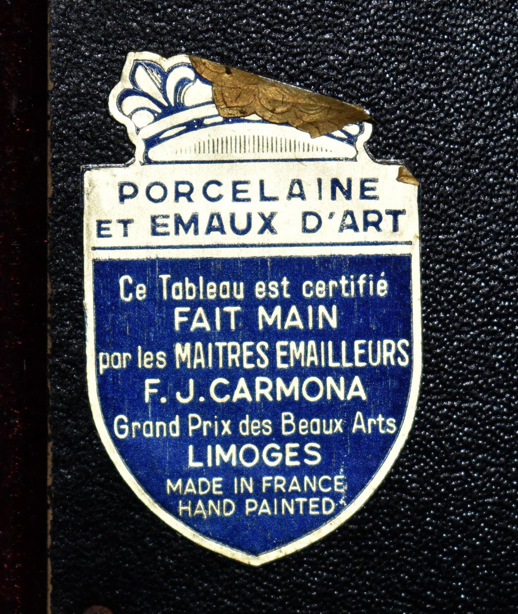  Tableau  En émail De Limoges Signée Carmona, Emaux De Limoges , Bouquet De Fleurs.-photo-8