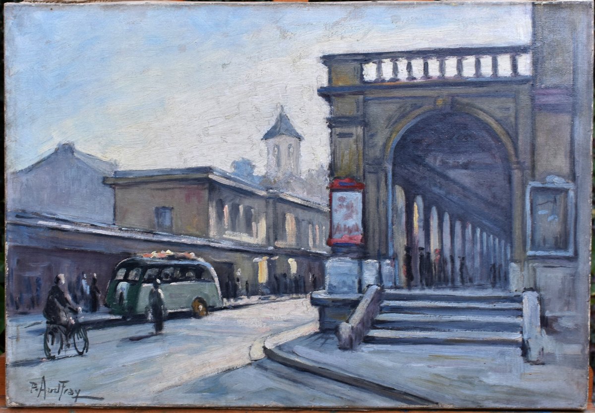 Paul  Audfray (1893-1957) né et décédé à Angers,  Scène De Rue Animée Avec Fourgon Peugeot D3-photo-2