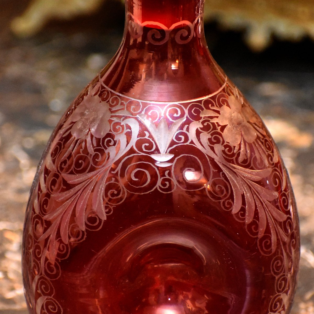 Carafe  Rouge Rubis, En Cristal De Bohême Taillé.-photo-2