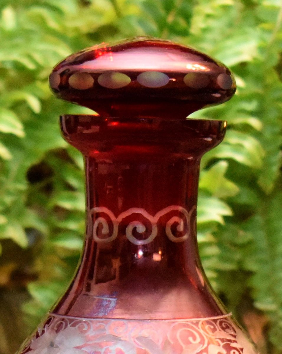 Ruby Red Carafe, Cut Bohemian Crystal.-photo-7