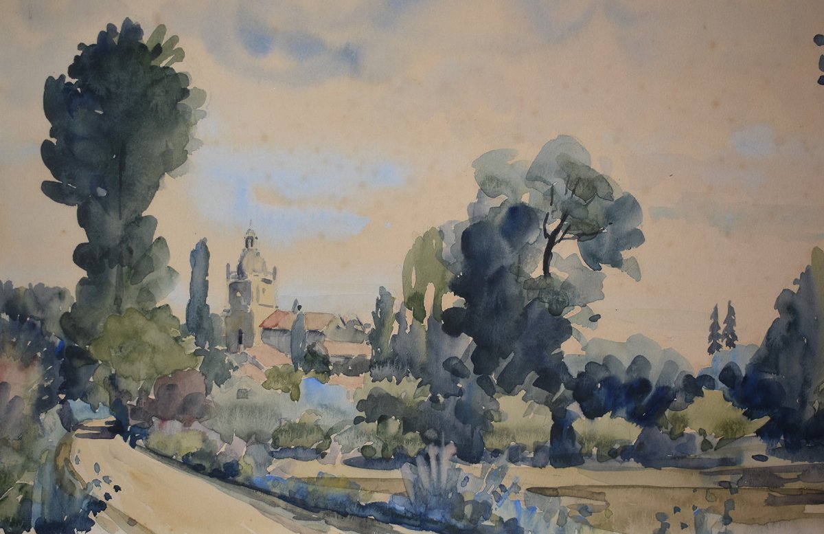 René Emile Durand - Roy (1894-1970) Aquarelle De Saint-Fort-Sur-Gironde,  Eglise Saint Fortunat-photo-1