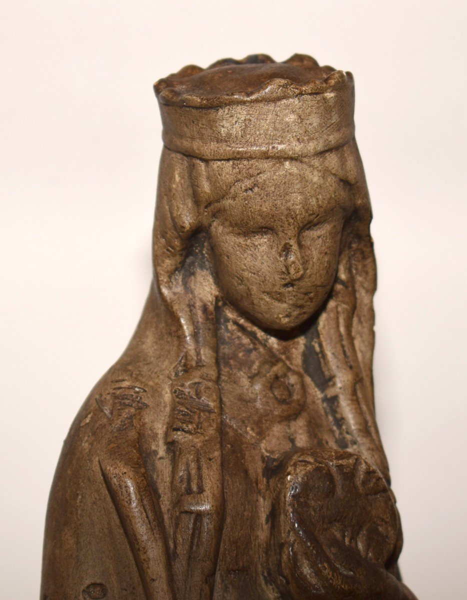 Statue Religieuse En Plâtre Patiné , Vierge à La Croix.-photo-4
