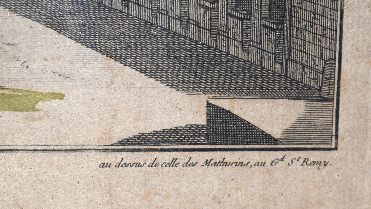 Vue Optique Encadrée, Gravure XVIIIème, Grabriel Huquier Fils (1730-1805); Pont Notre Dame, Le Petit Chatelet. vers 1760.-photo-4