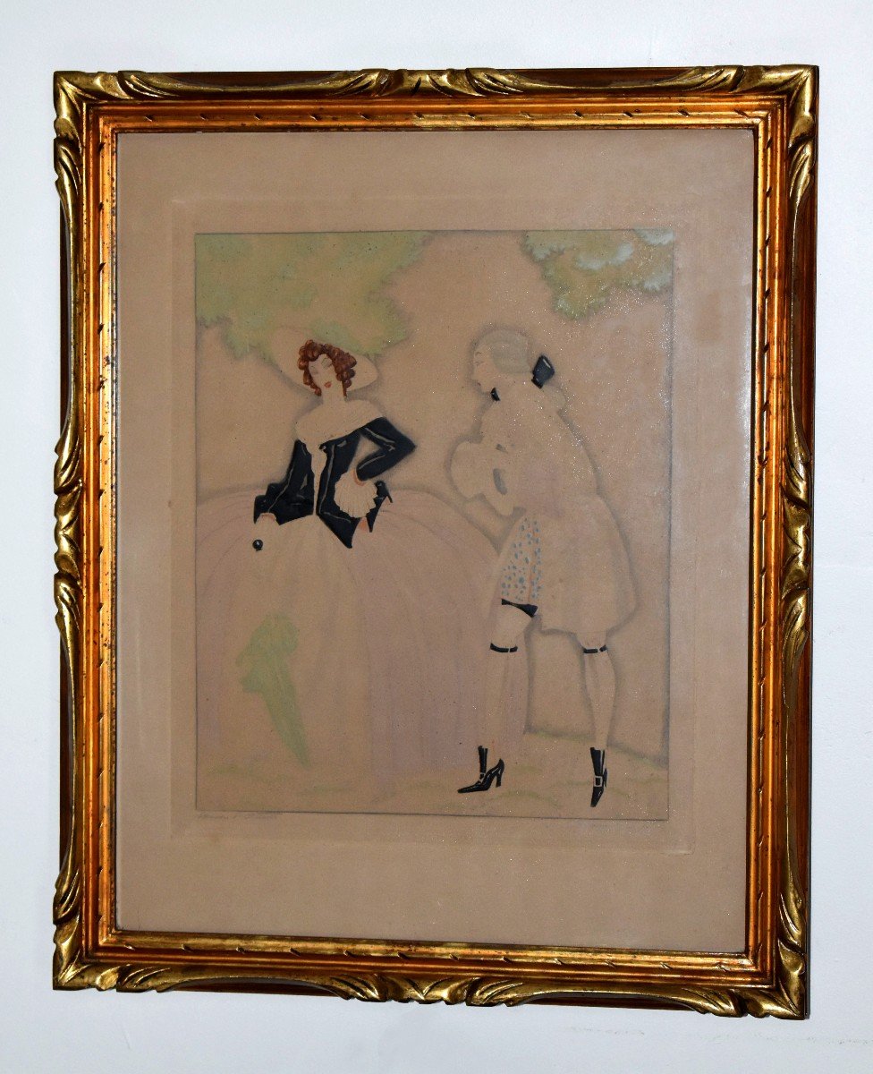 Sylvain Sauvage (1888-1948) Félix Roy, Artist's Proof In Watercolor, Scène Galante.