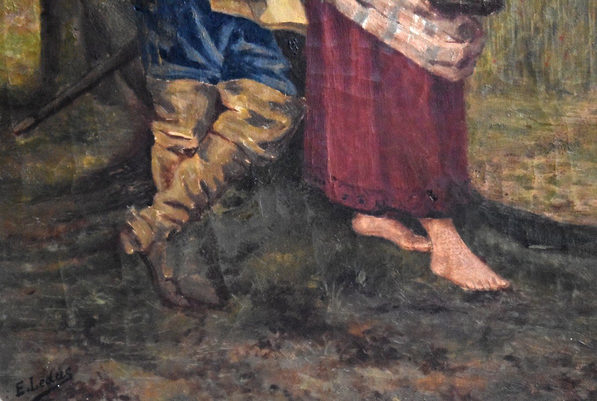 E. Leduc The Musketeer And The Young Peasant Woman, Gallant Scene, Oil On Canvas.-photo-4