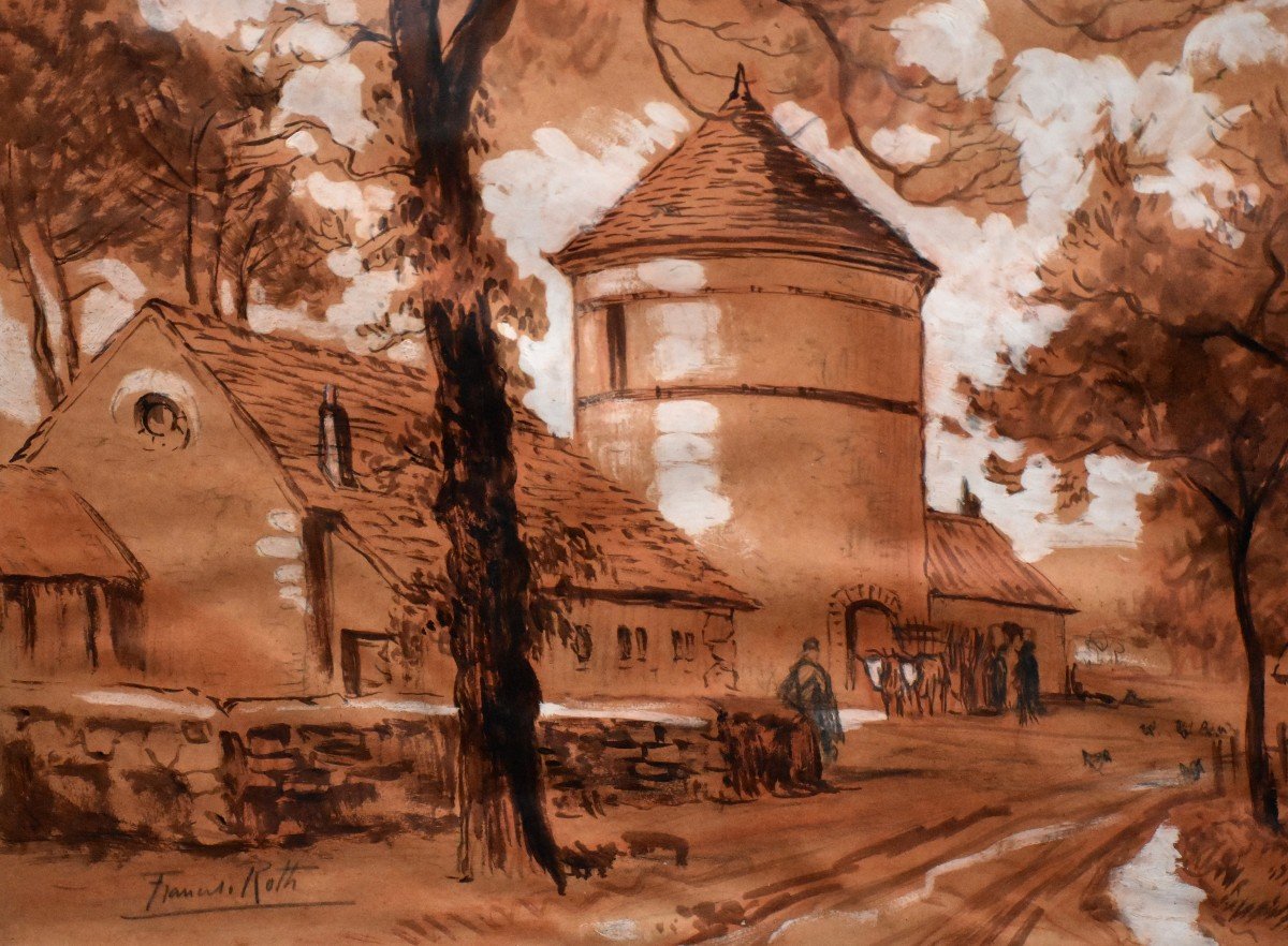 Francis Roth (1883-1932) Watercolor Drawing, Village View-photo-2