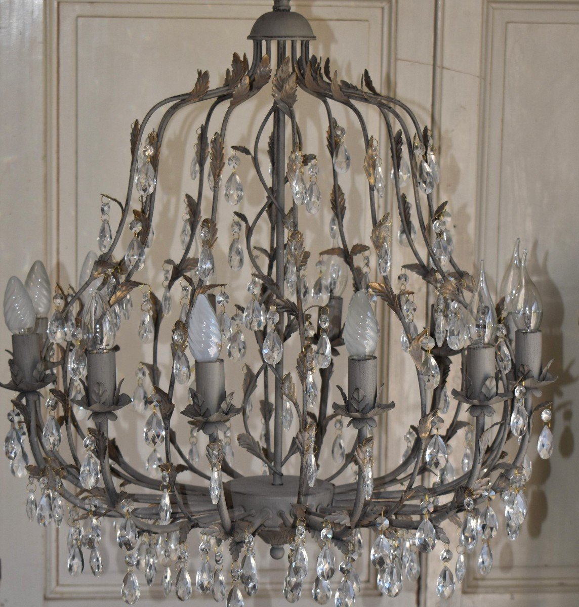 Cage Chandelier With Tassels In The Taste Of Maison Baguès With 12 Arms Of Lights.-photo-4