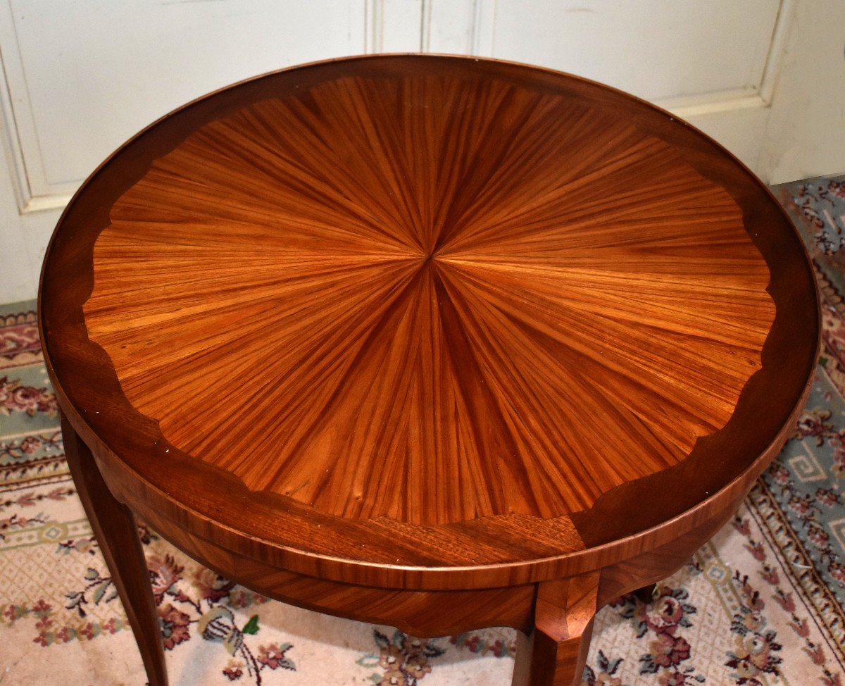 Salon Pedestal In Marquetry Of Sun, Middle Coffee Table. Louis XV Style.-photo-7