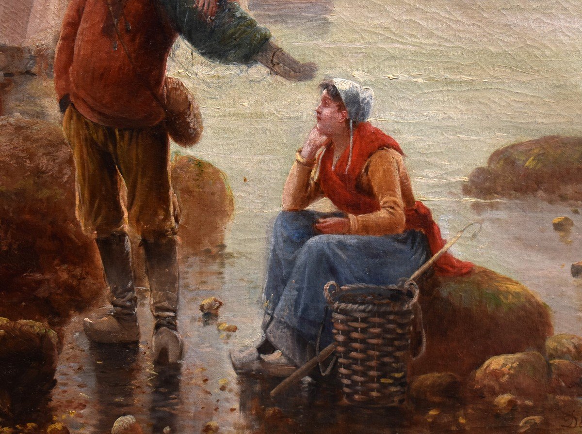 Teresa Durazzo Doria (1805-1895) Pair Of Paintings Scenes Of Fishing At Low Tide.-photo-6