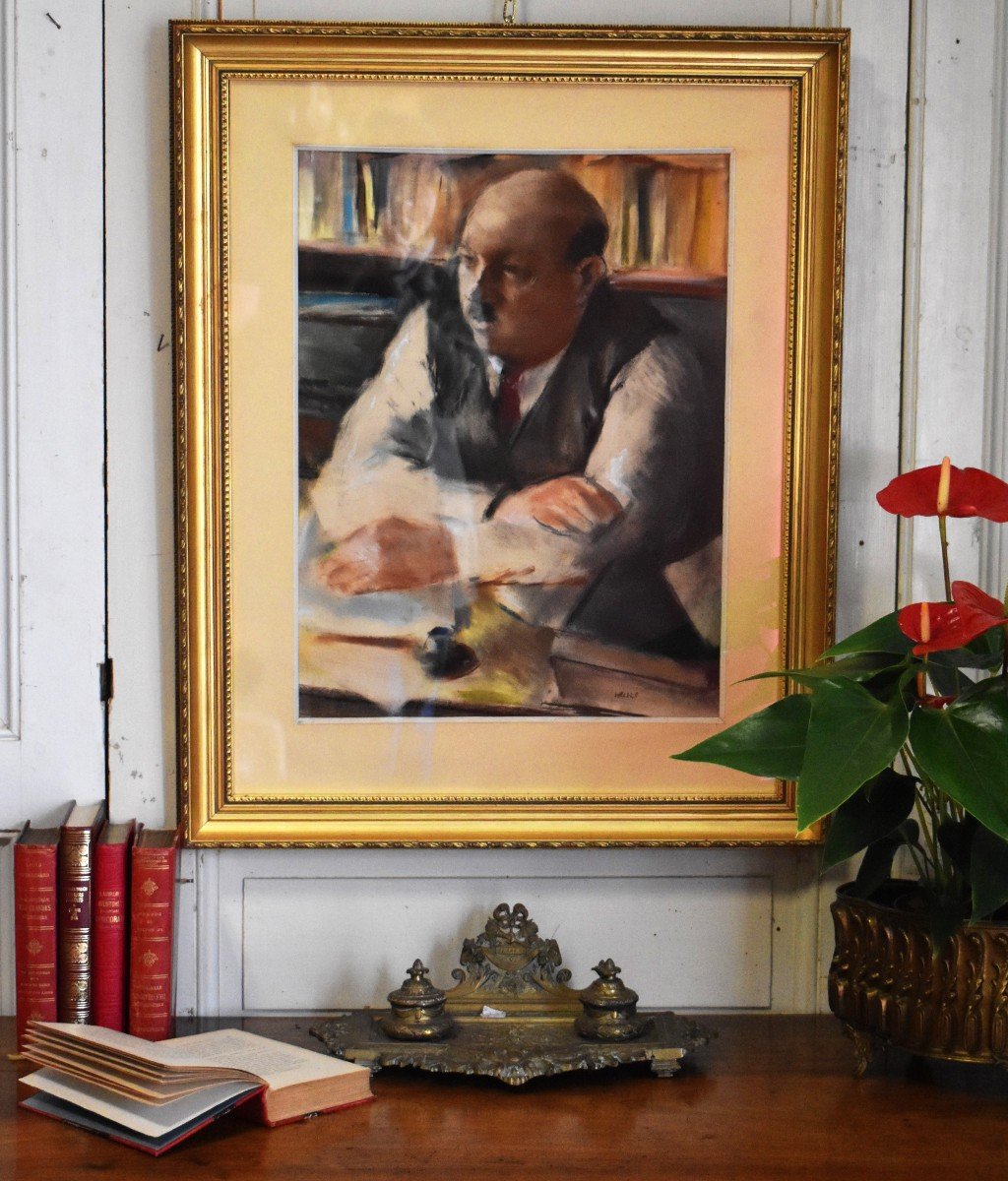 Edmond Amédée Heuzé (1884-1967). Pastel, Portrait De Maurice Bigot Directeur du journal l'Intransigeant, Presse .-photo-2