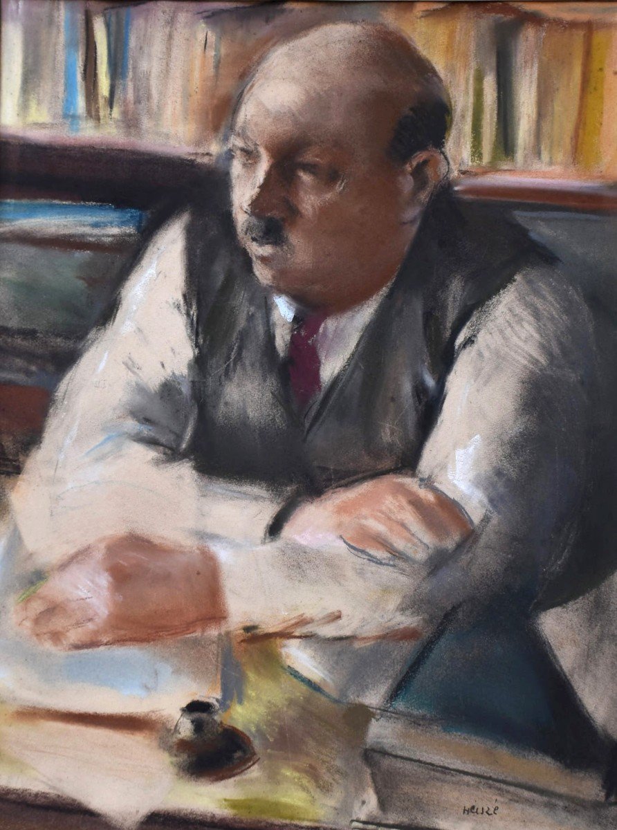 Edmond Amédée Heuzé (1884-1967). Pastel, Portrait De Maurice Bigot Directeur du journal l'Intransigeant, Presse .-photo-3