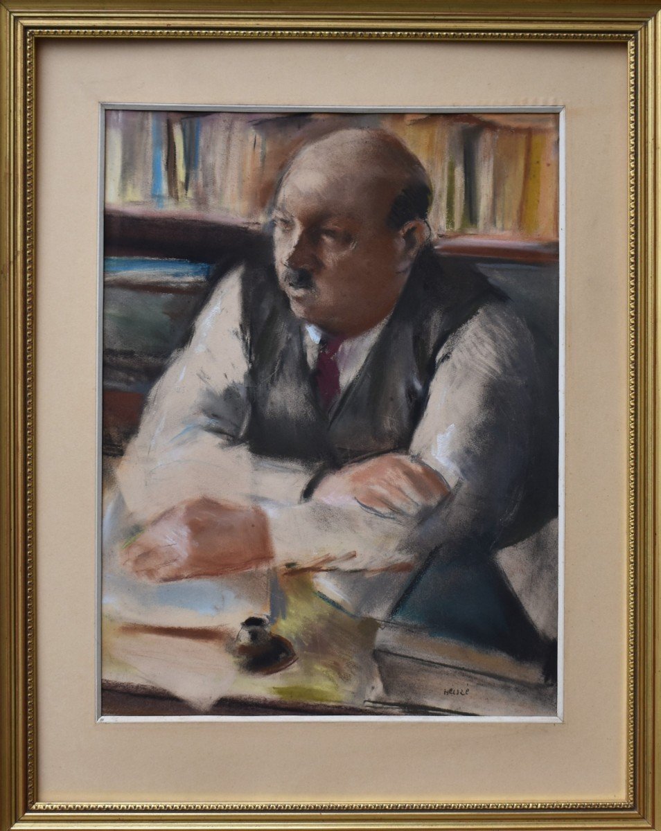 Edmond Amédée Heuzé (1884-1967). Pastel, Portrait De Maurice Bigot Directeur du journal l'Intransigeant, Presse .-photo-4