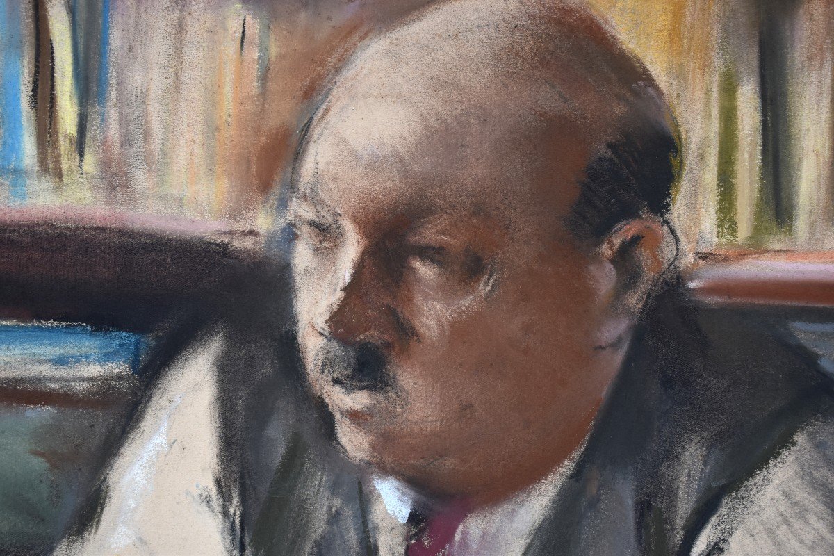 Edmond Amédée Heuzé (1884-1967). Pastel, Portrait De Maurice Bigot Directeur du journal l'Intransigeant, Presse .-photo-3