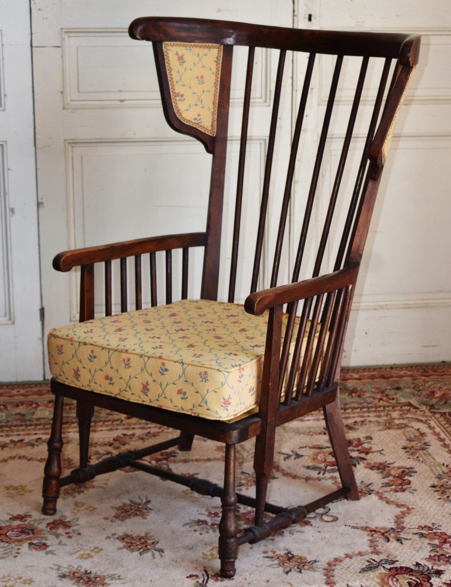 High Back Wing Chair, Vintage Shepherdess Year 50-60,-photo-4