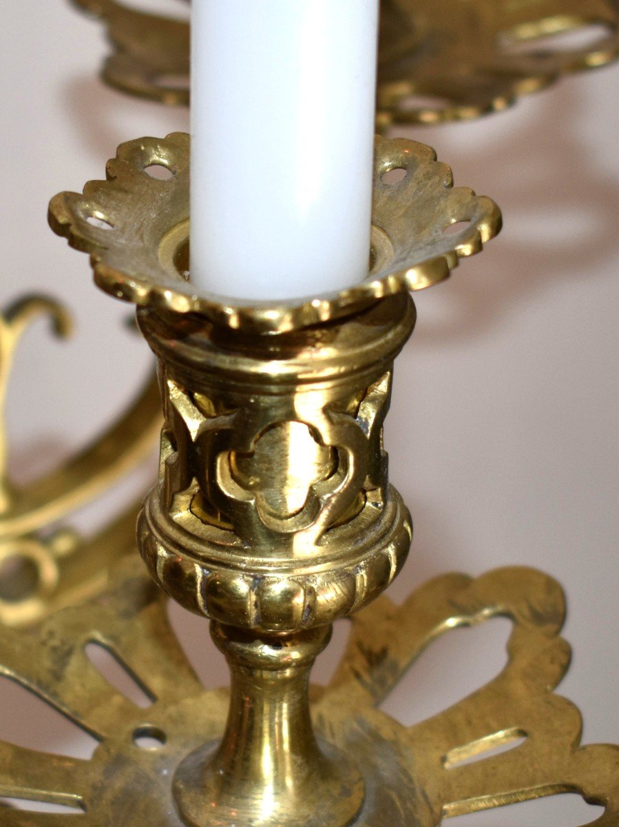 Grande Paire d'Appliques à Cinq Bras De Lumière en Bronze Doré, éclairage Bougie, style Néo - Renaissance.-photo-3