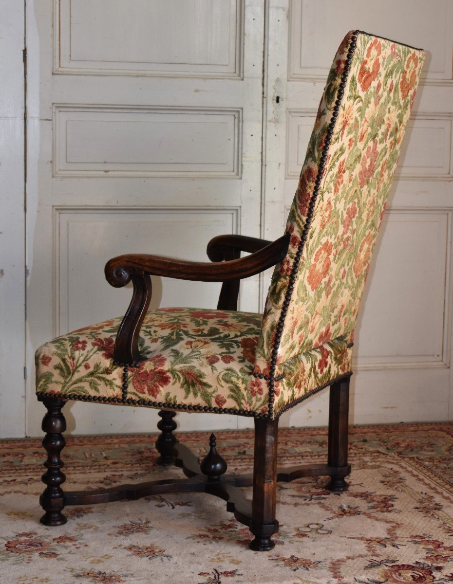 Louis XIV Armchair, High Backrest, Early 18th Century.-photo-4