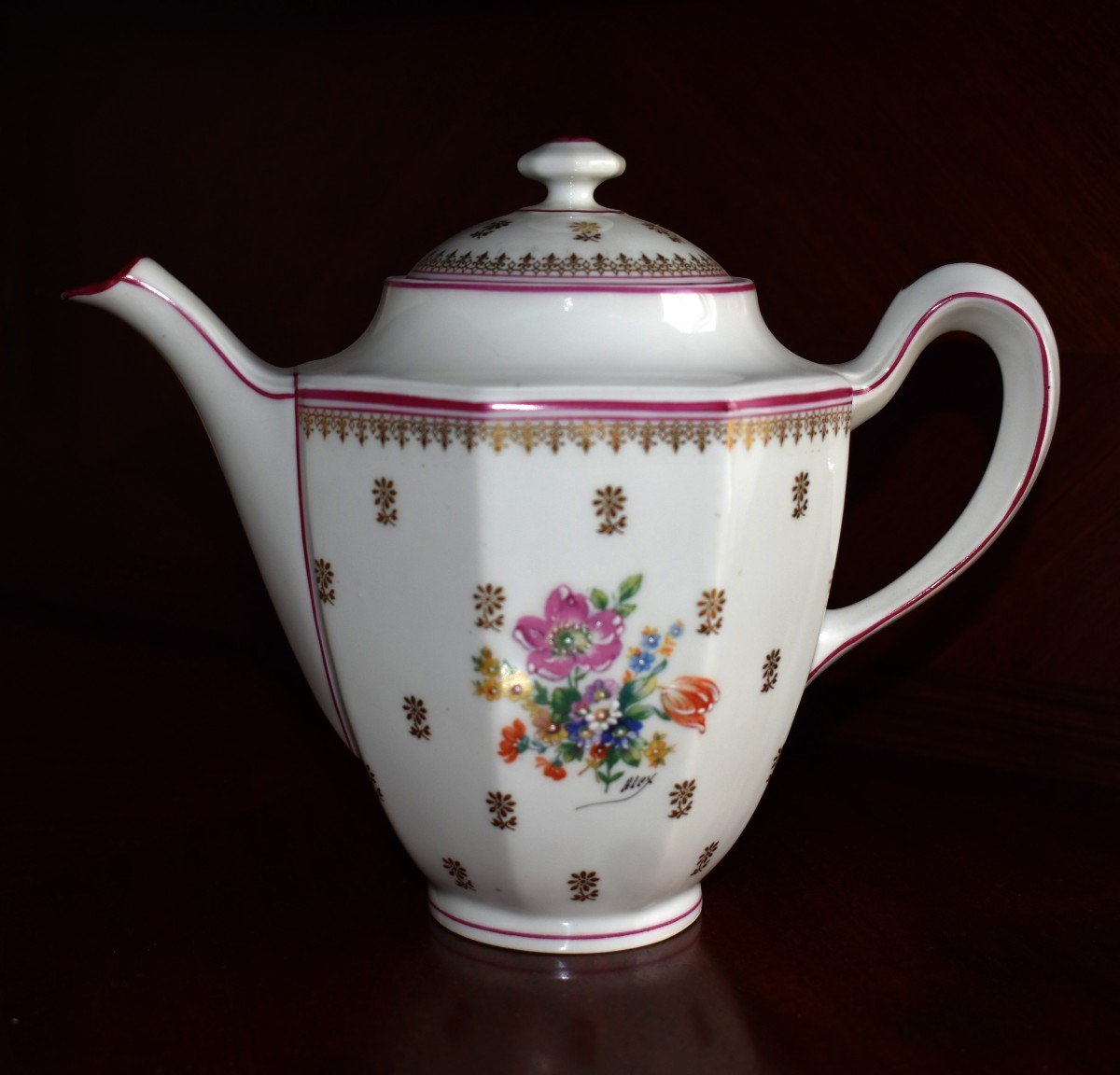 A. Chastagner. Porcelain From Limoges. Floral Decor Coffee Service. Bouquet Of Flowers And Nets-photo-4