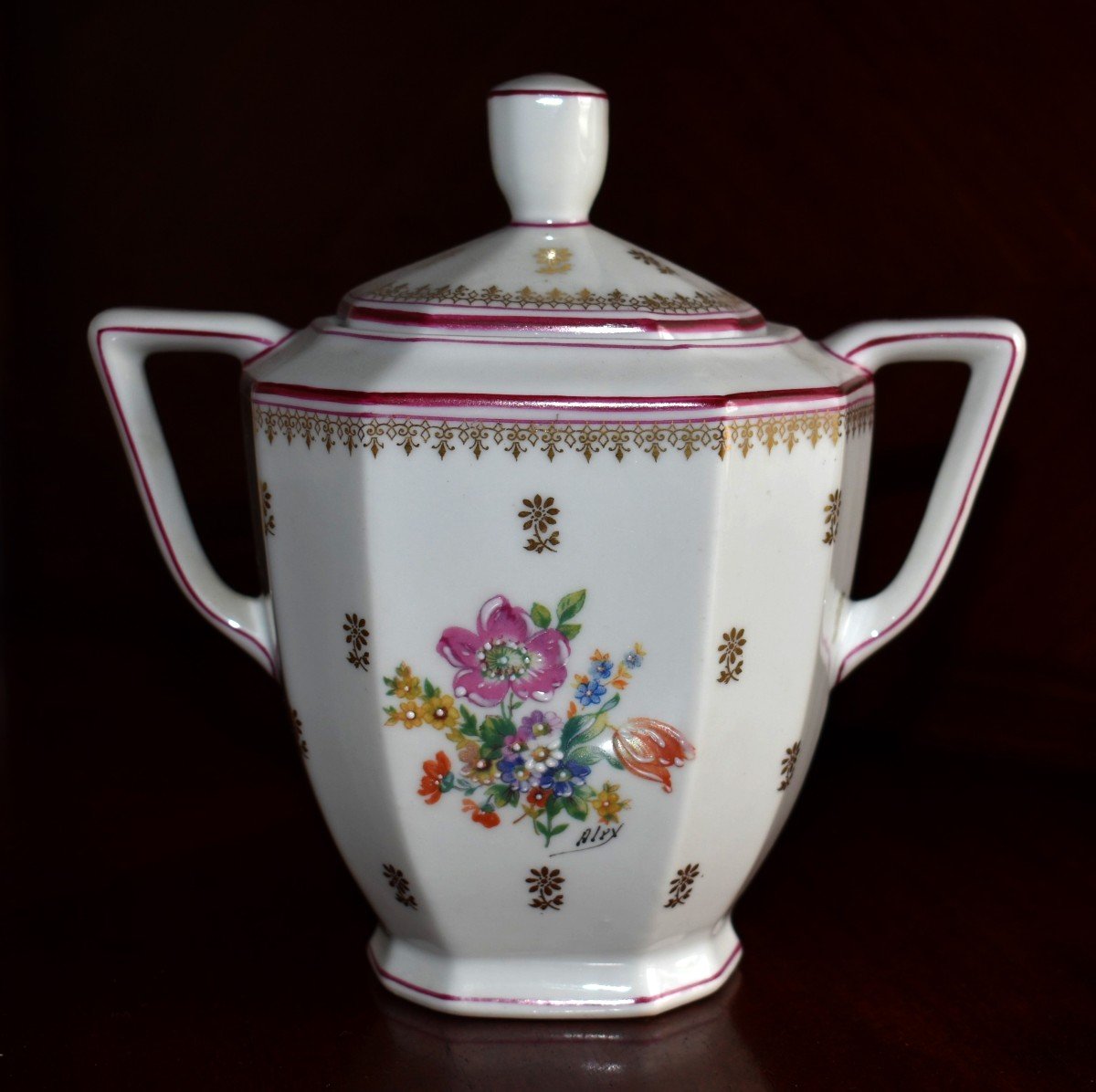 A. Chastagner. Porcelain From Limoges. Floral Decor Coffee Service. Bouquet Of Flowers And Nets-photo-3