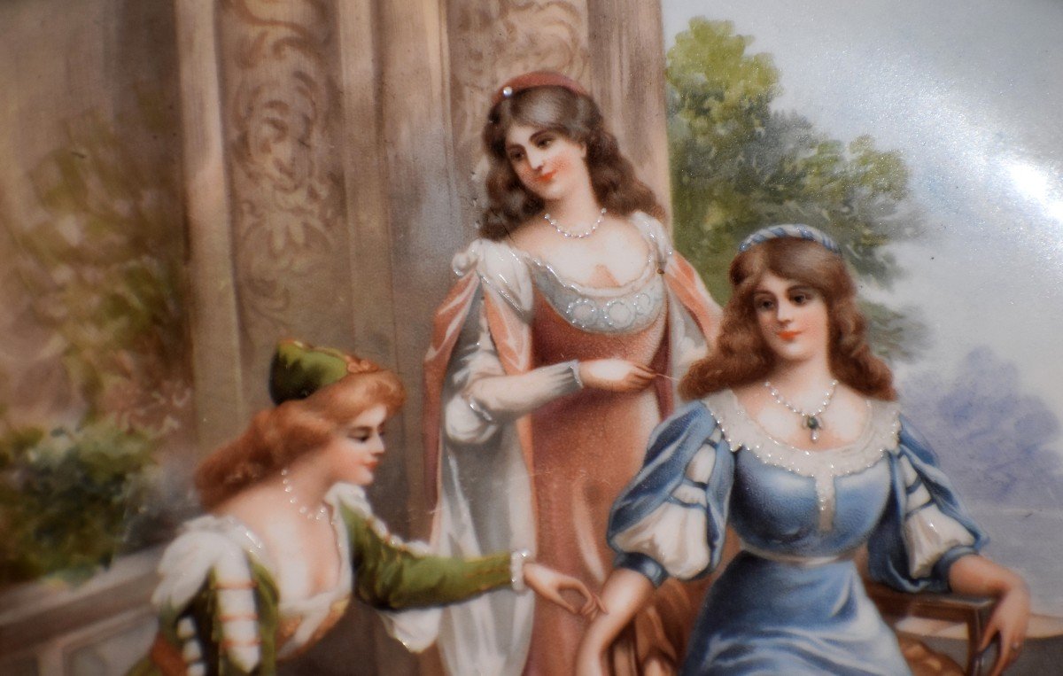 Collection Plate In Decorative Porcelain From Limoges, Period 1929. 3 Graces Decor.-photo-2