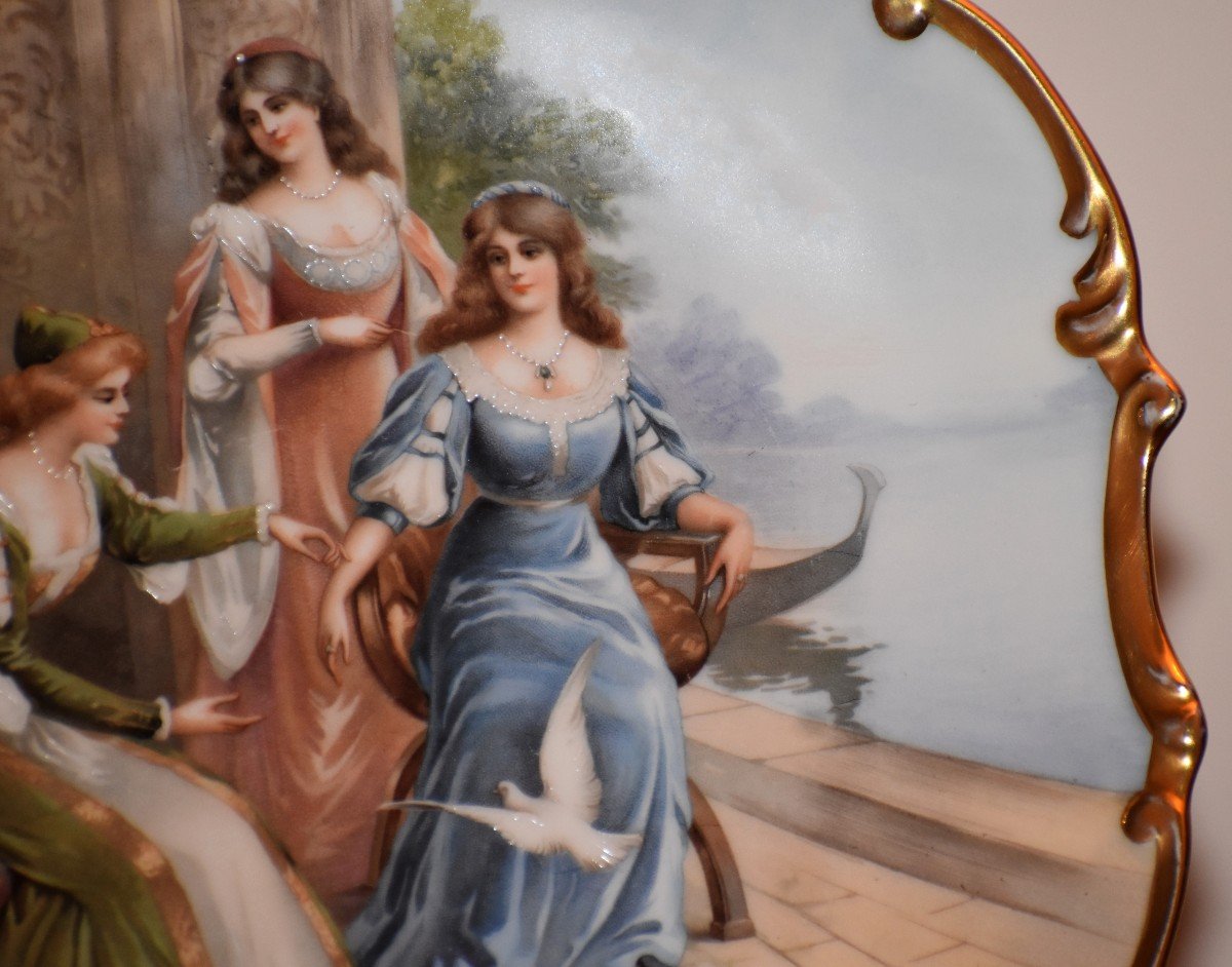Collection Plate In Decorative Porcelain From Limoges, Period 1929. 3 Graces Decor.-photo-3