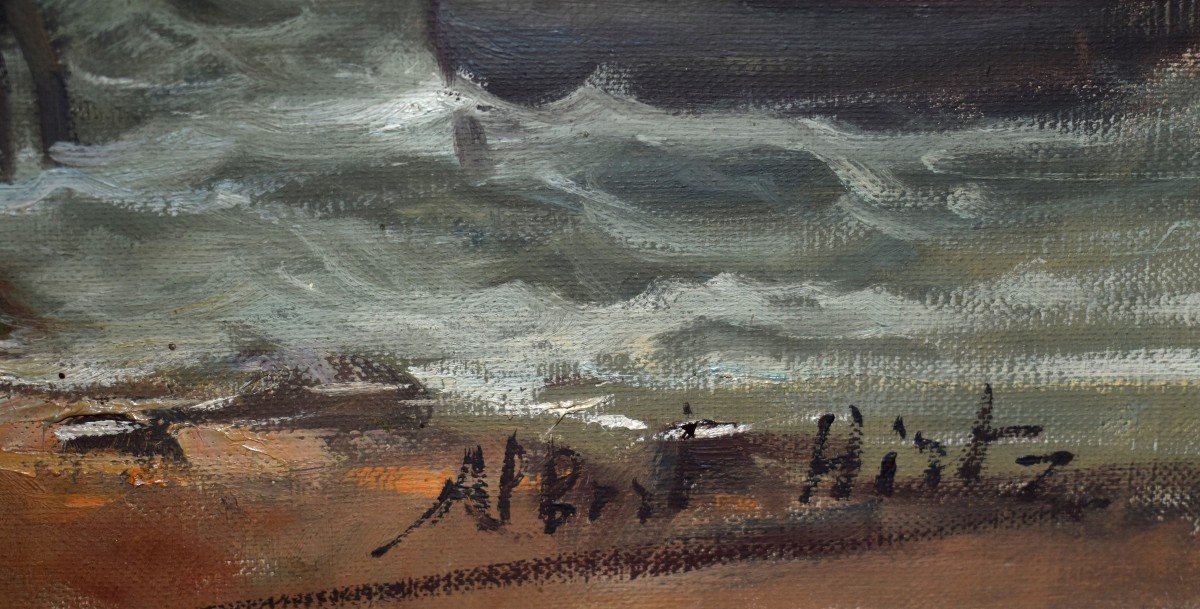 Albert Hirtz. Breton School, Back From Fishing Small Seaside Village, Port Scene-photo-5