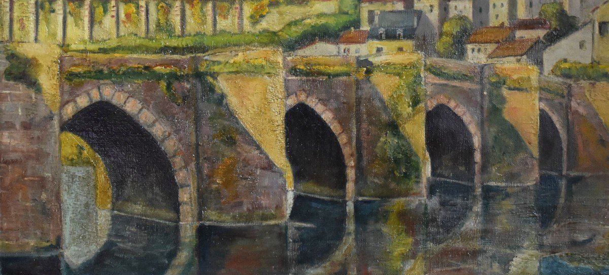 R. Taillandier XIX - XX, Landscape Pont Saint Etienne Limoges, Oil On Canvas Golden Frame.-photo-4