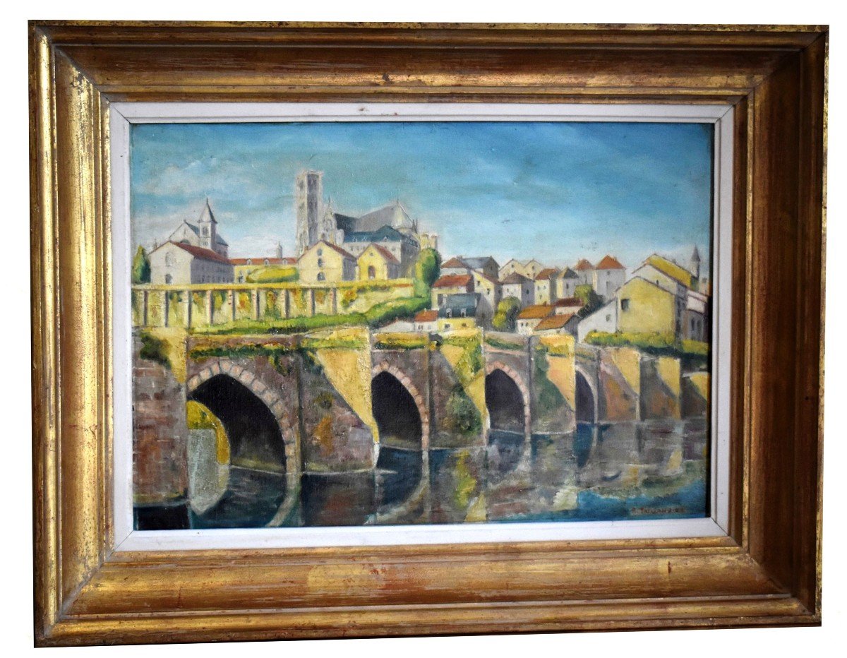 R. Taillandier XIX - XX, Landscape Pont Saint Etienne Limoges, Oil On Canvas Golden Frame.-photo-7