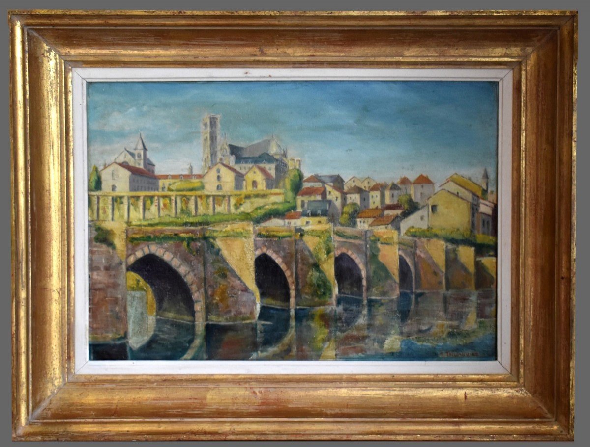 R. Taillandier XIX - XX, Landscape Pont Saint Etienne Limoges, Oil On Canvas Golden Frame.