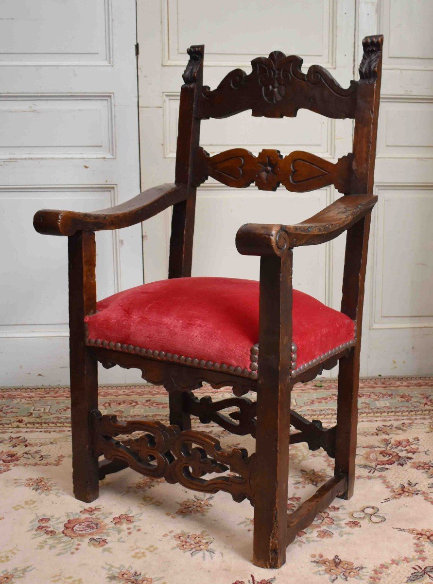 Fauteuil, Chaise à Bras En Noyer , Espagne XVII eme. Renaissance Espagnole.-photo-4