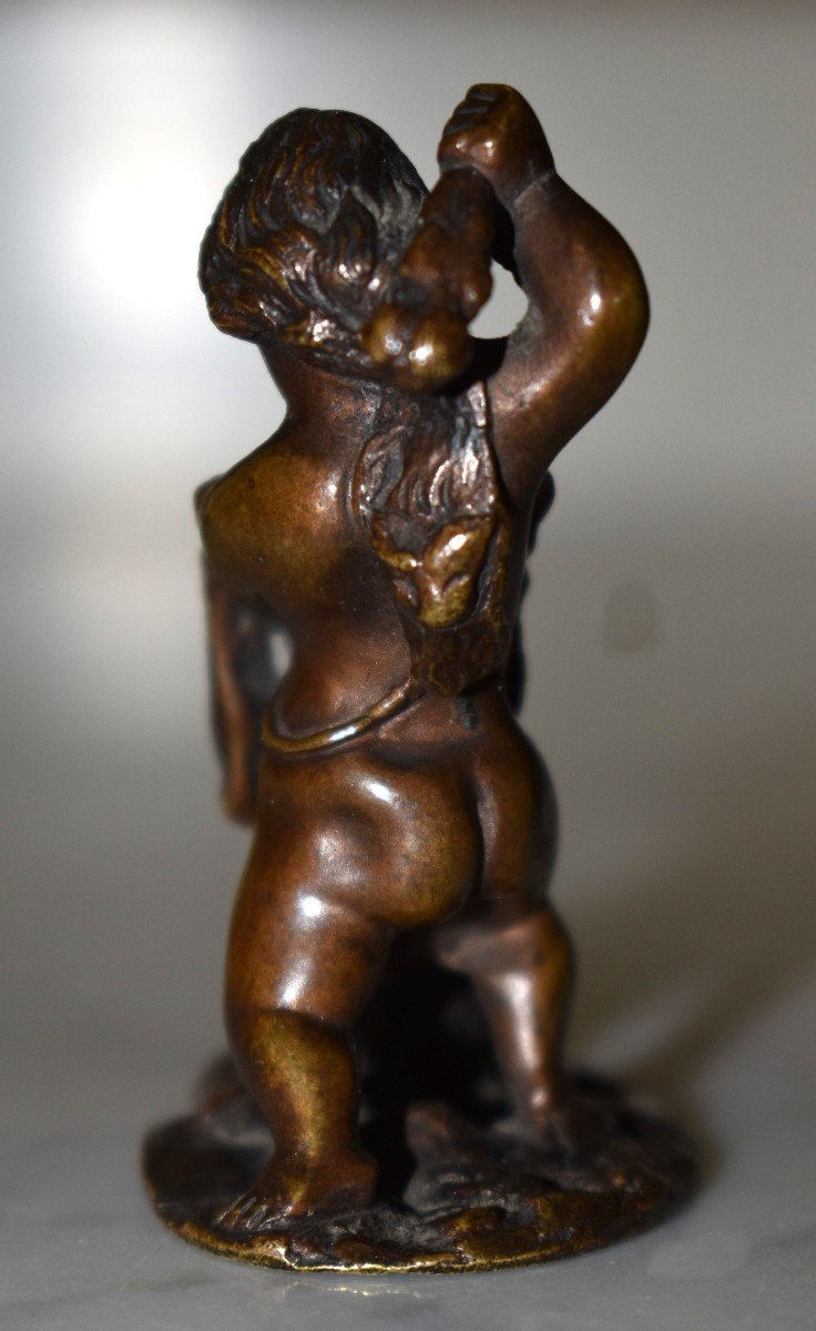 Figurine , Statuette, Sculpture  Miniature en Bronze , Chérubin Et Canidé.-photo-2