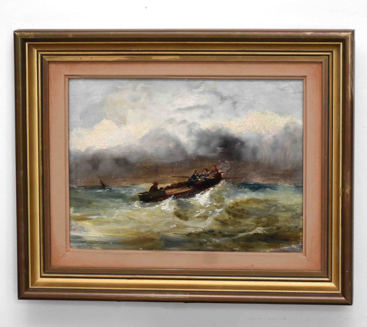 Marine, French School Of The Nineteenth, Boat In The Storm, Raging Sea.-photo-2