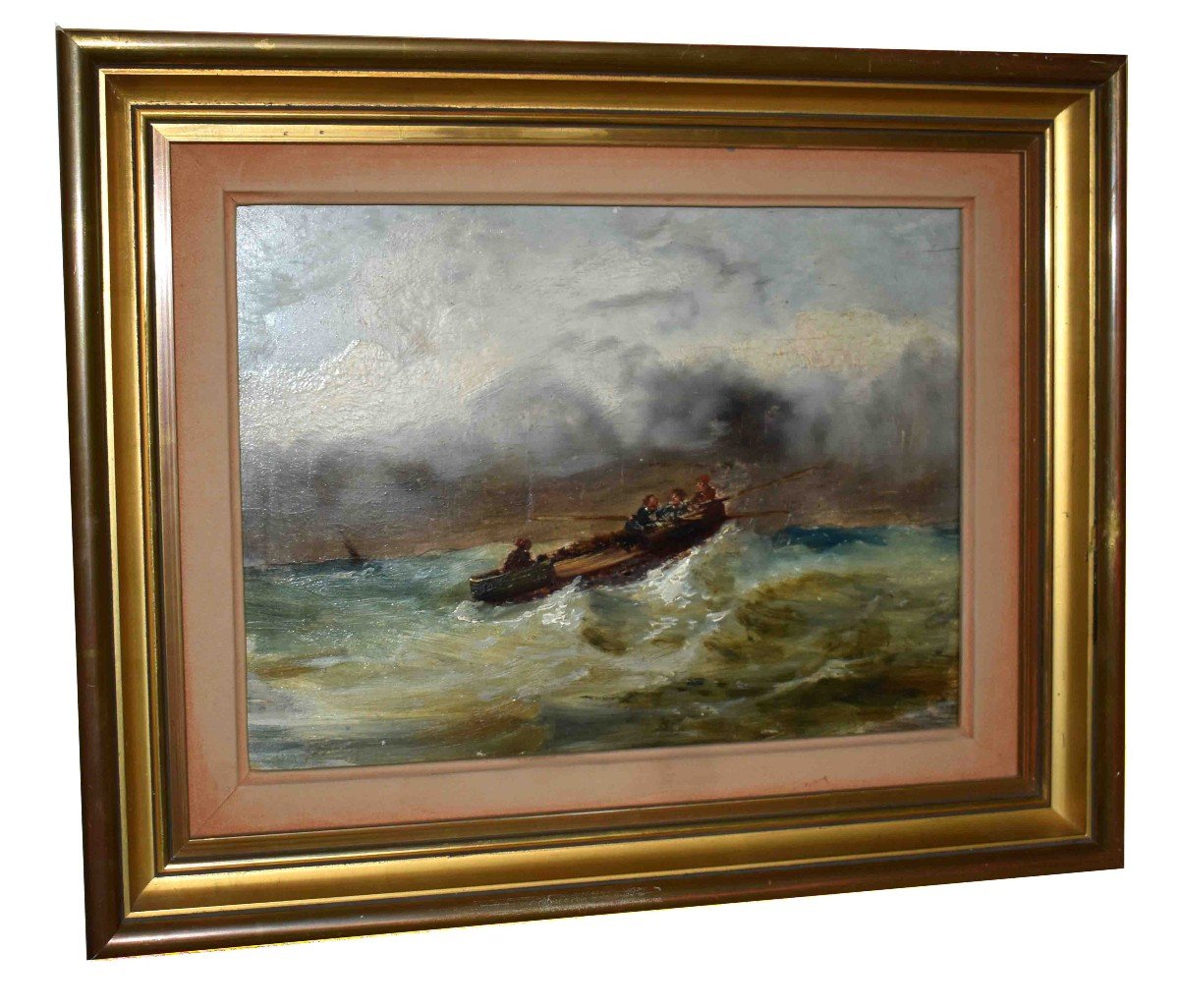 Marine, French School Of The Nineteenth, Boat In The Storm, Raging Sea.