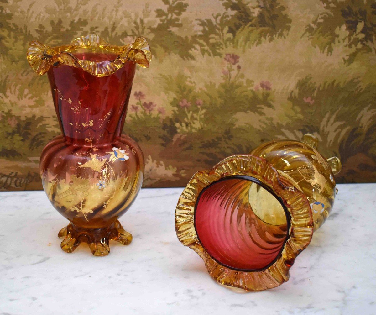 Pair Of Enamelled Vases, Legras - Montjoye, Saint-denis, Art Nouveau, Around 1900.-photo-4