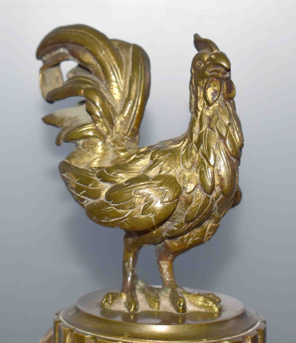 Clock Topped With A Bronze Statue, Rooster Clock. XIXth Century.-photo-2