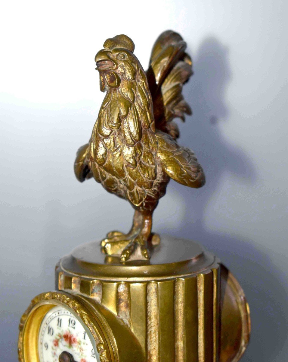 Clock Topped With A Bronze Statue, Rooster Clock. XIXth Century.-photo-3